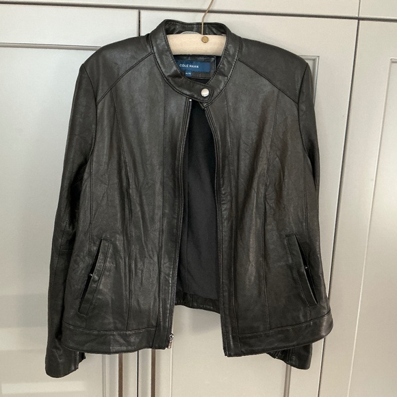 Women’s Cole Haan Black Leather Jacket xl - Picture 1 of 7